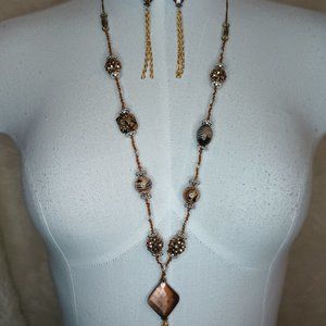 Crochet necklace and earrings Set brown acrylic beads jewelry women's handmade